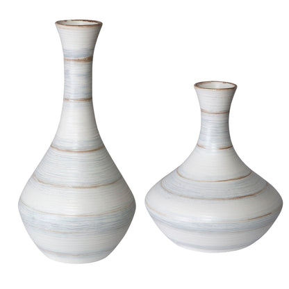 Potter - Fluted Striped Vases (Set of 2) - Light Blue