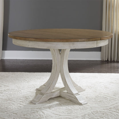 Farmhouse Reimagined - Oval Pedestal Table Base - Antique White / Chestnut Tops
