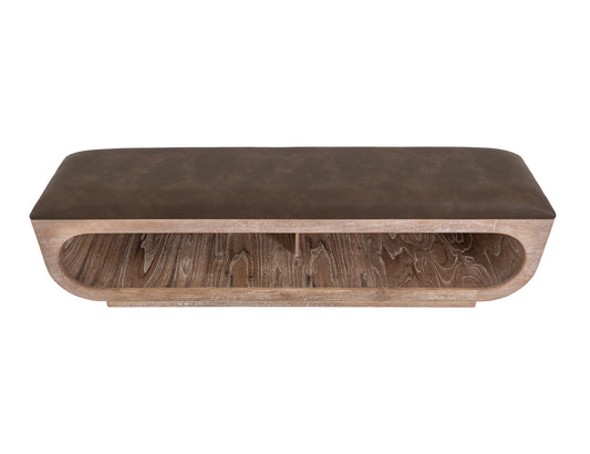 Balam - Wooden Bench With Cushioned Seat - Ivory White