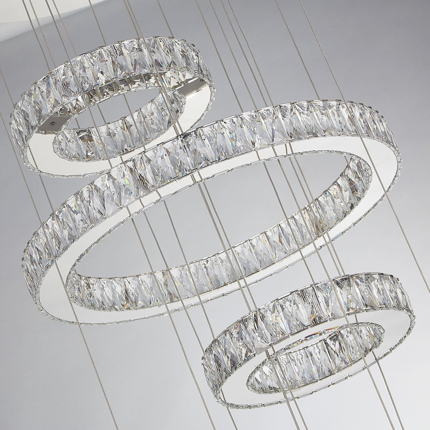Michael Amini Lighting - Asteroids 3-Ring Modern LED Crystal Chandelier - Chrome