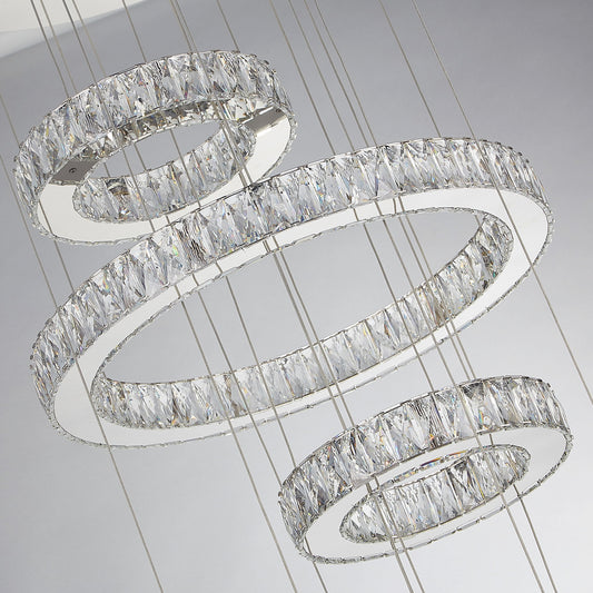 Michael Amini Lighting - Asteroids 3-Ring Modern LED Crystal Chandelier - Chrome