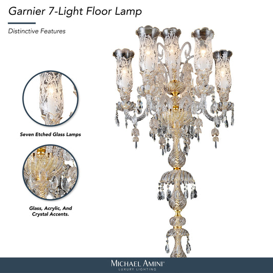 Michael Amini Lighting - Garnier 7-Light Traditional Crystal Floor Lamp - Gold