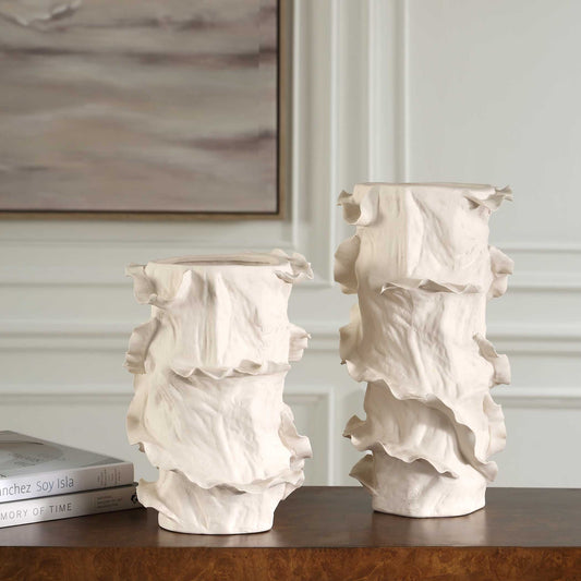 Ripple Crest - Vases (Set of 2) - White