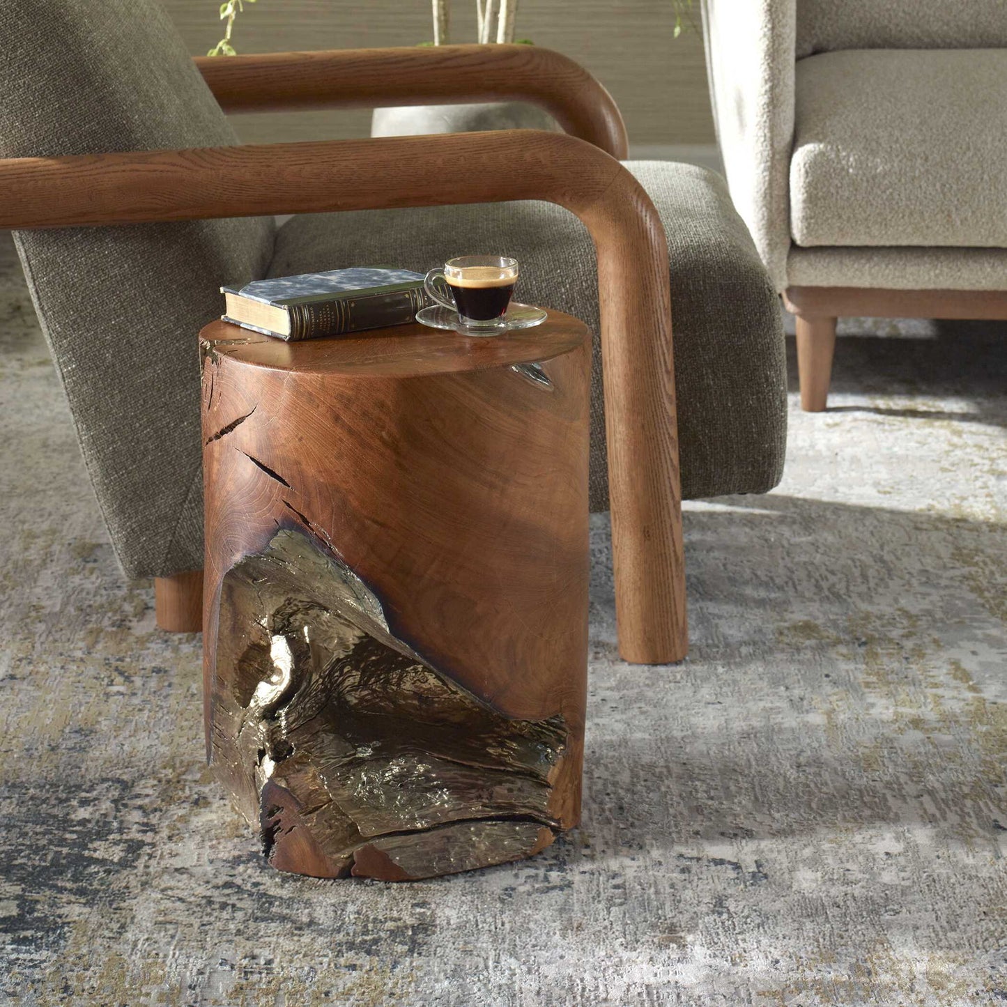 Rafe - Wooden Accent Stool - Silver / Woodtone
