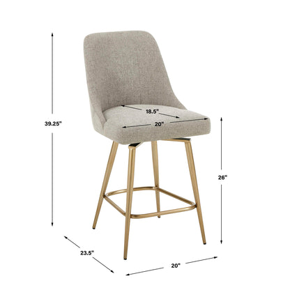 Bramwell - Upholstered Counter Stool - Gray / Gold