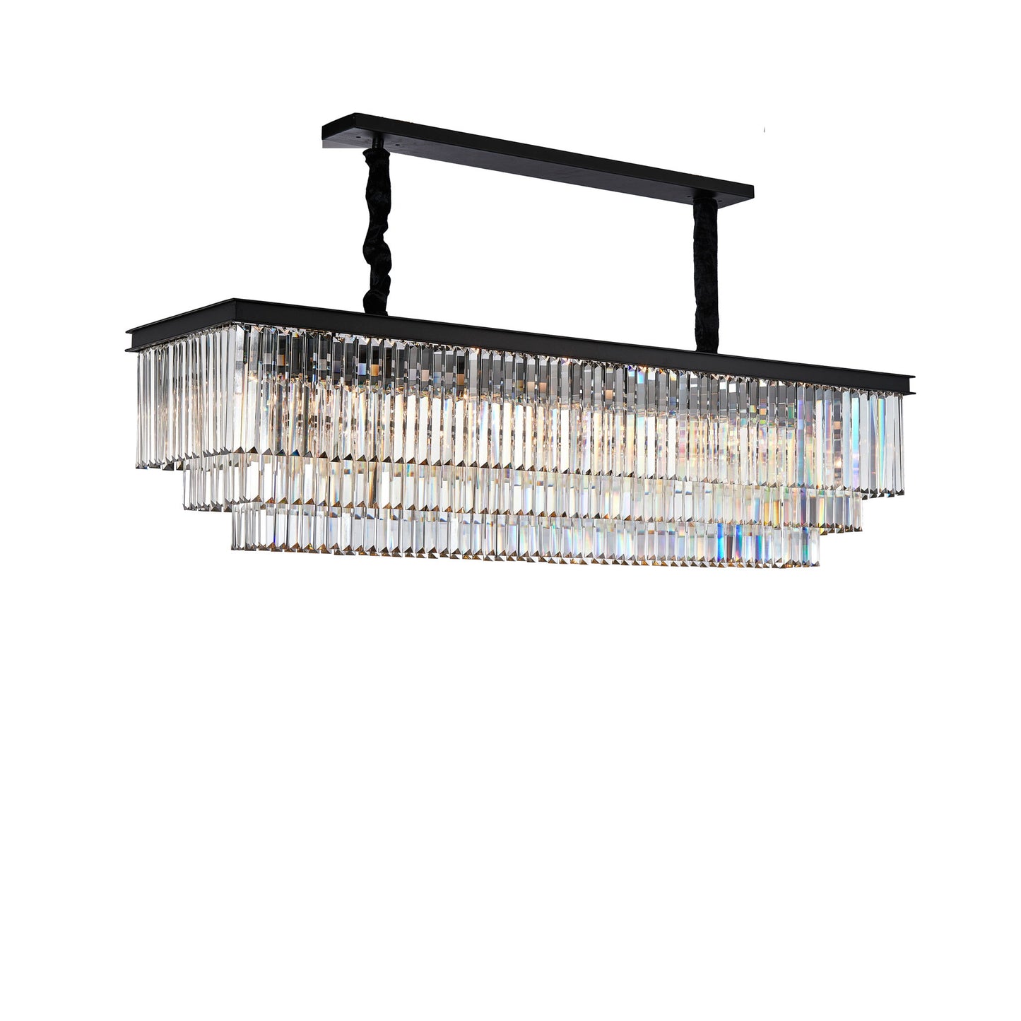 Michael Amini Lighting - Allure 20-Light Rectangular Crystal Chandelier - Matte Black / Pearl Silver