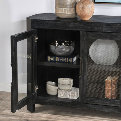 Macarthur - Reclaimed Oak 4 Door Cabinet - Aged Black
