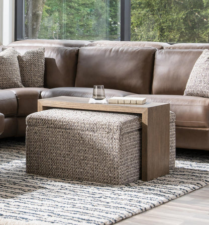 Solana - Square Storage Ottoman With Wood Top Overlay - Cobblestone