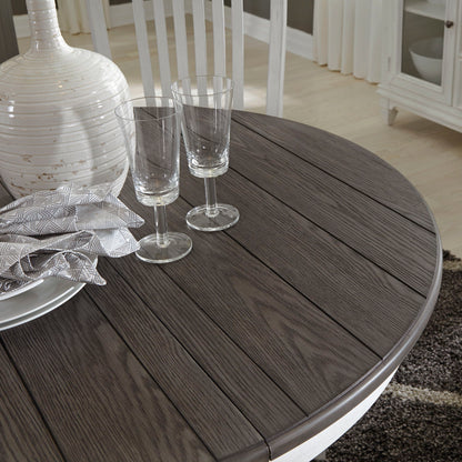 Allyson Park - Single Pedestal Table Top - Wirebrushed White / Charcoal
