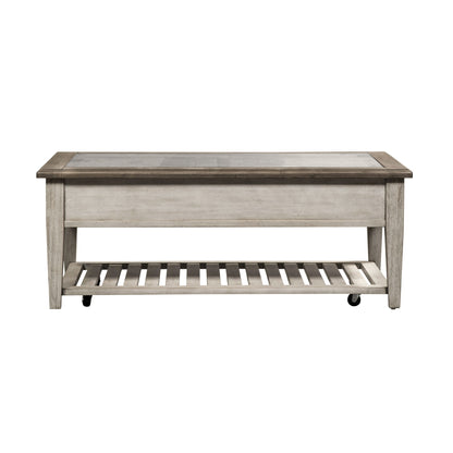 Heartland - Rect Ceiling Tile Cocktail Table - Antique White / Tobacco Tops
