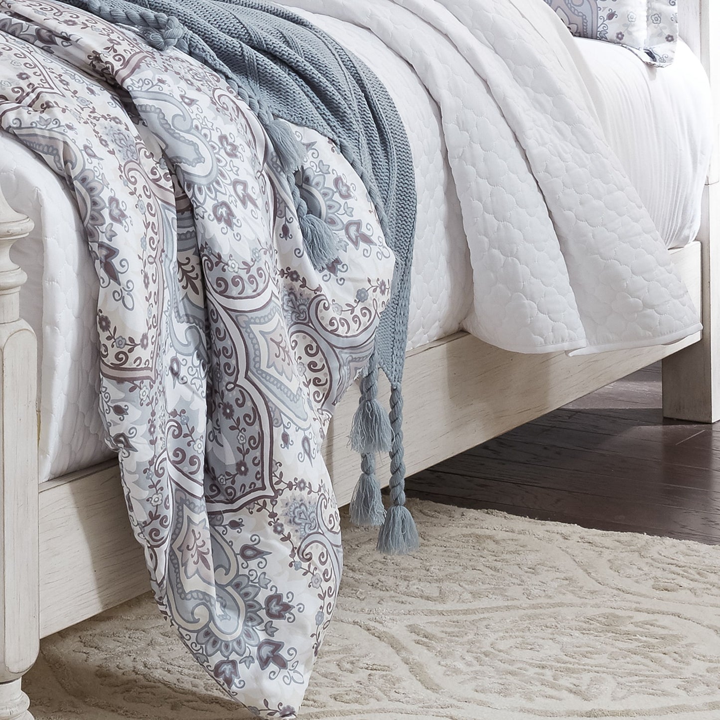 Farmhouse Reimagined - Panel Bed Rails - Antique White / Chestnut Tops