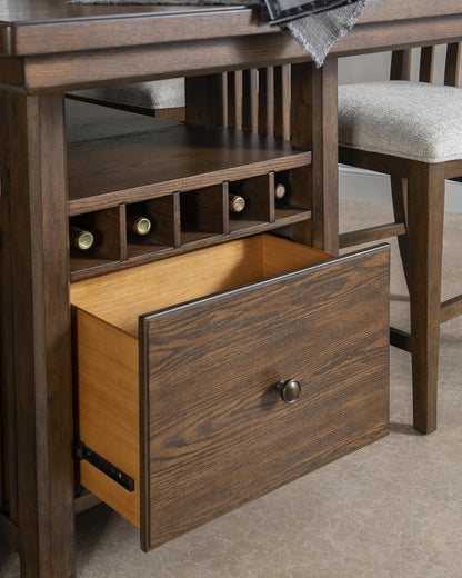 Langley - Complete Counter Height Table With Wine Storage - Tawny Brown
