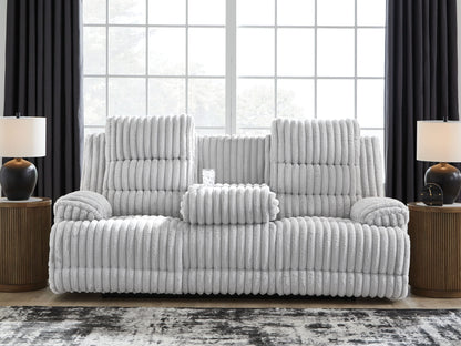 Rhines Falls - Reclining Power Sofa With Drop Down Table - Alloy