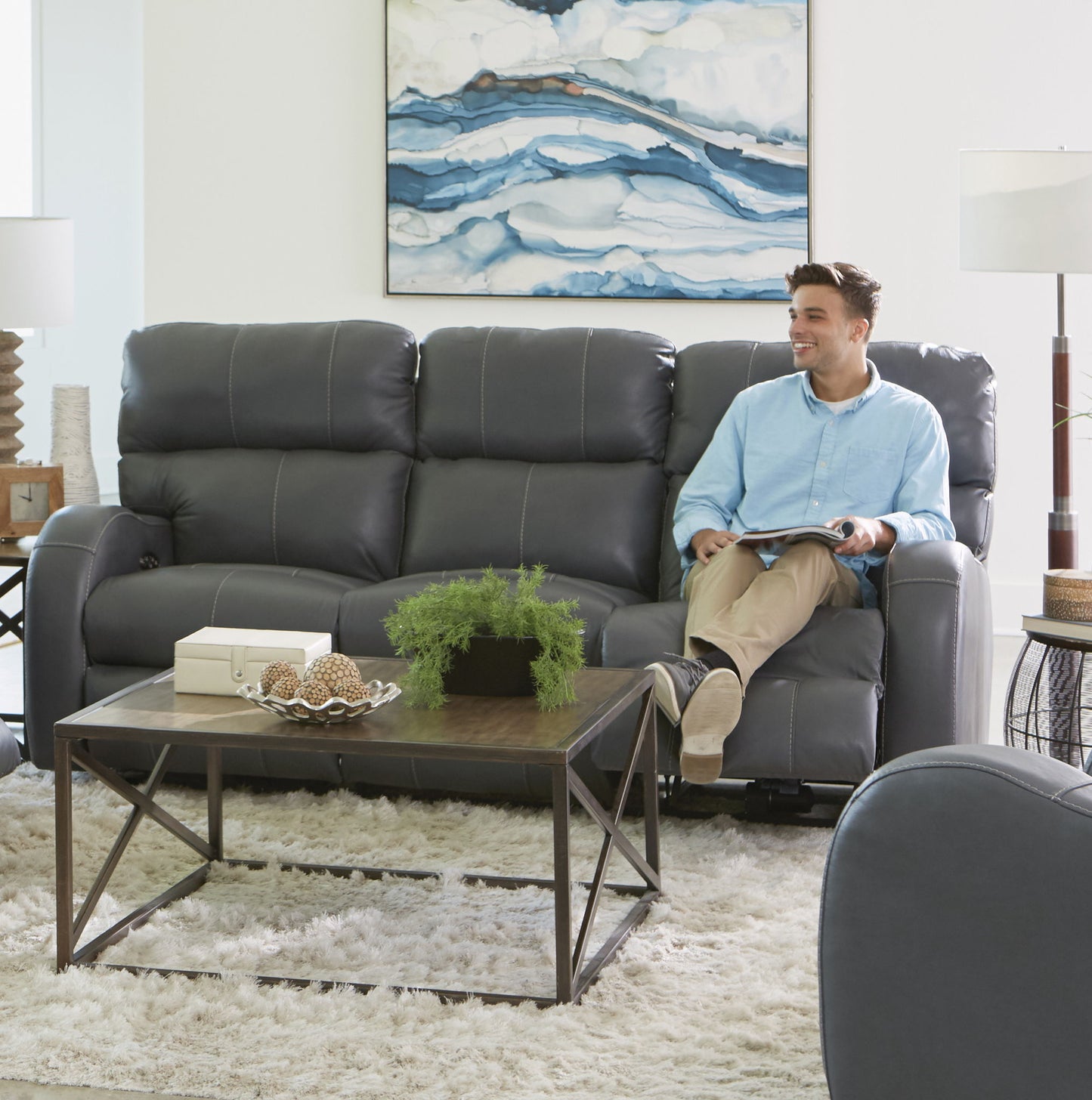 Angelo - Power Reclining Sofa - Gunmetal