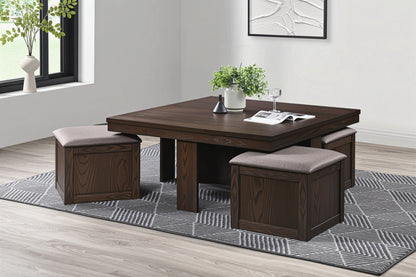 Paxton - 5 Piece Living Room Set (Storage Coffee Table With 4 Tuck-In Ottomans) - Dark Brown