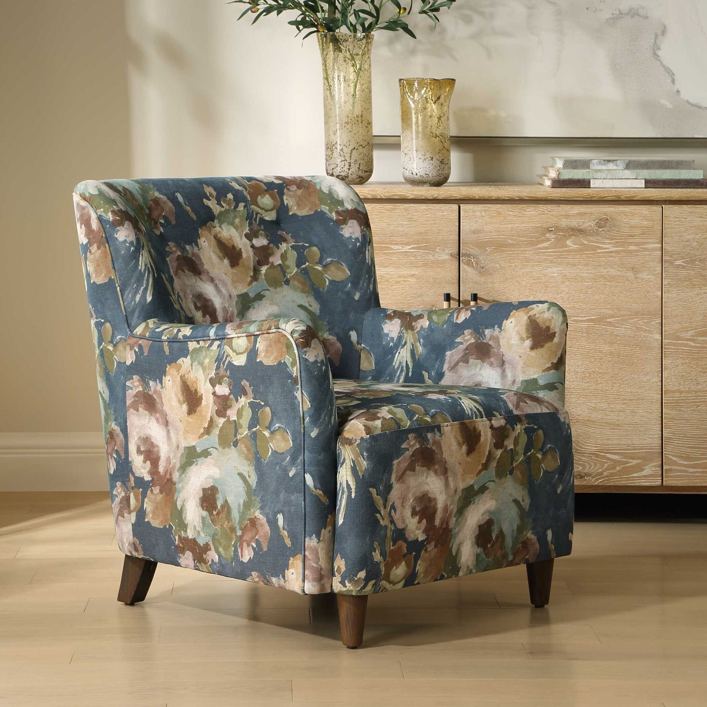 Lainey - Floral Upholstered Armchair - Blue