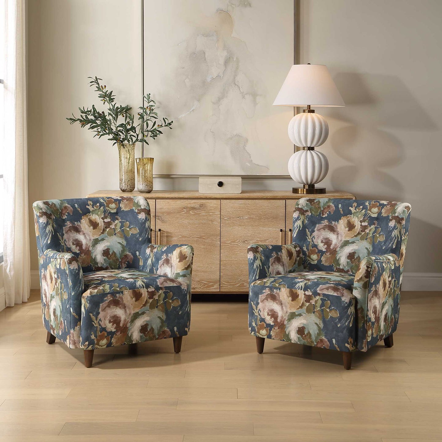 Lainey - Floral Upholstered Armchair - Blue