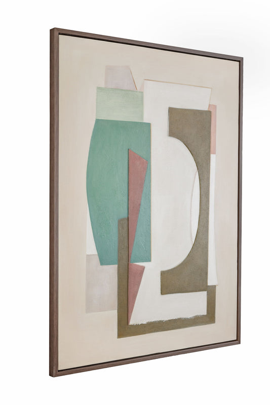 Layered Geometry Framed Canvas - Green