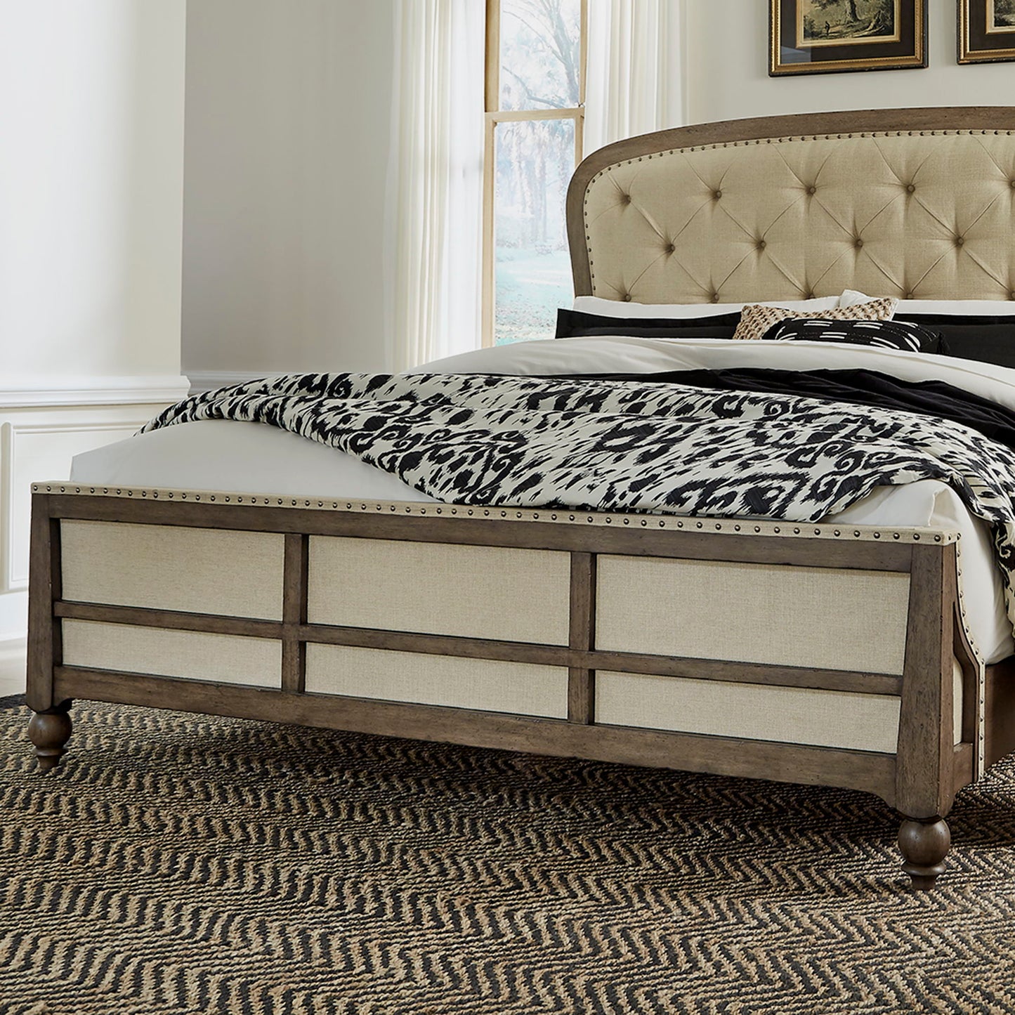 Americana Farmhouse - Queen Upholstered Shelter Footboard - Dusty Taupe