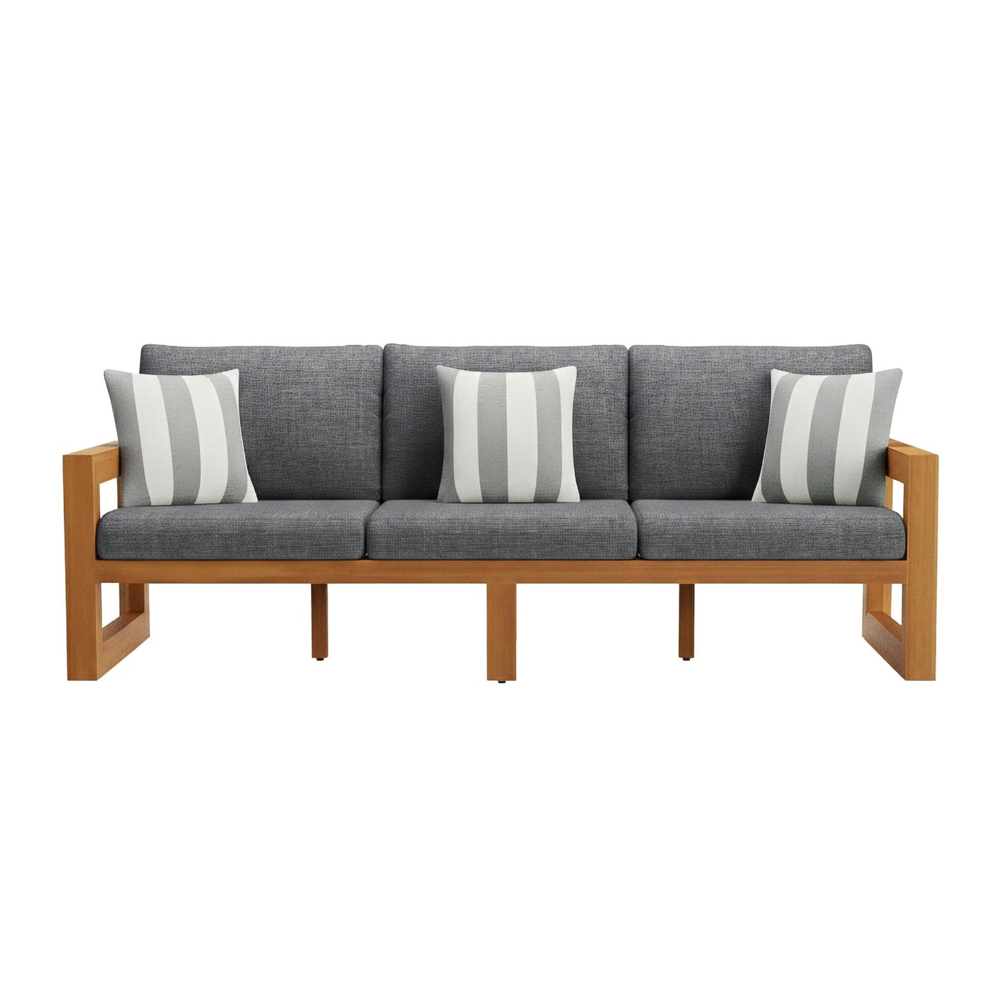 Bristol - Bay Wood Outdoor Sofa With Cushions - Natural / Brown / Gray