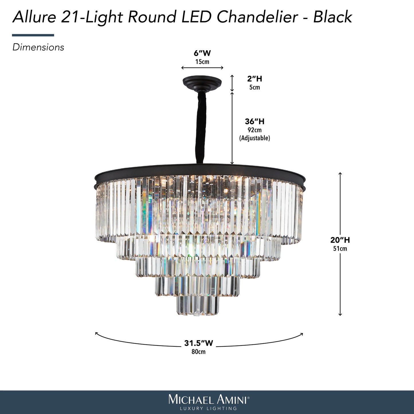Michael Amini Lighting - Allure 21-Light Round Crystal Chandelier - Matte Black / Pearl Silver