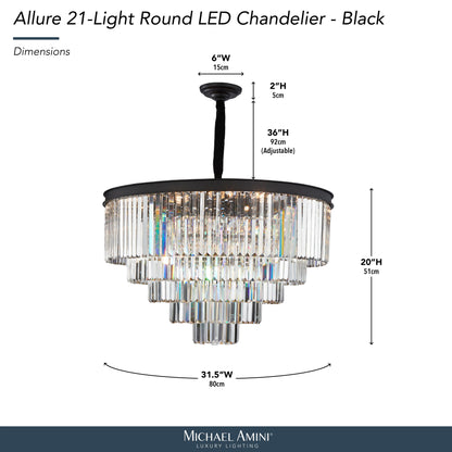 Michael Amini Lighting - Allure 21-Light Round Crystal Chandelier - Matte Black / Pearl Silver