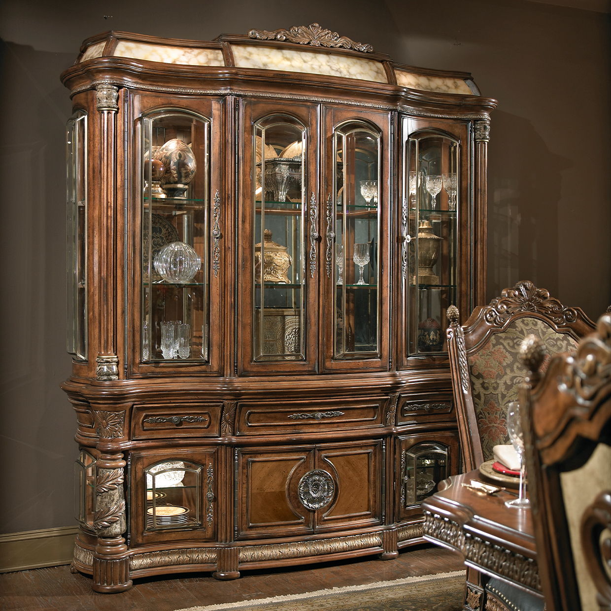 Villa Valencia - China Buffet With Lighted Top - Classic Chestnut