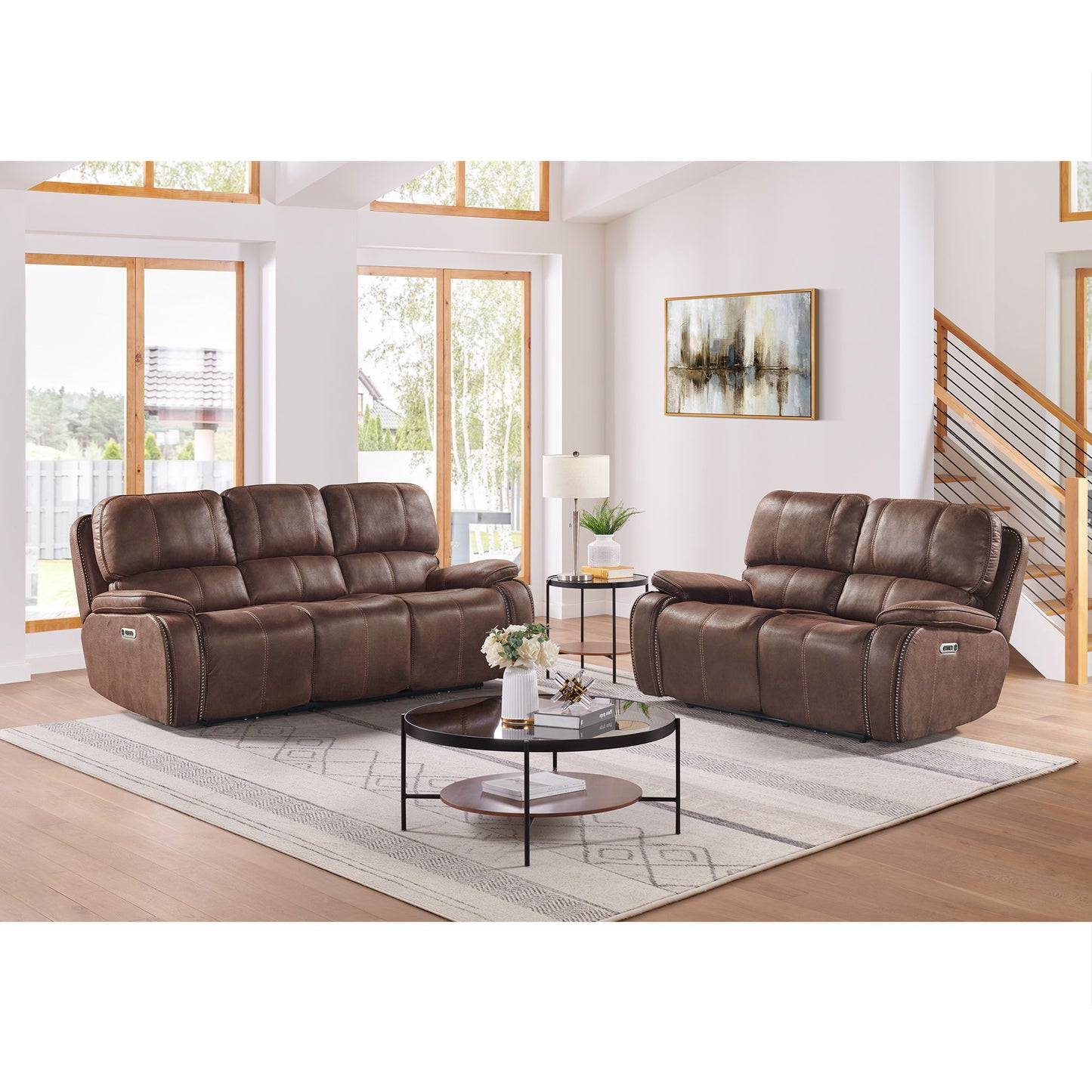 Atlantis - Power Motion Sofa With Power Motion Head Recliner - Heritage Brown