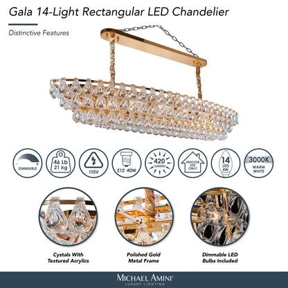 Michael Amini Lighting - Gala 14-Light Rectangular LED Chandelier - Gold