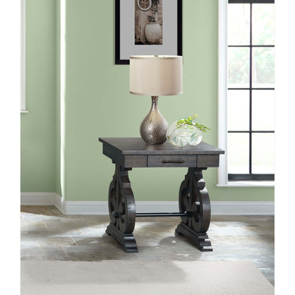 Stone - Chairside Table With PU Base - Dark Walnut