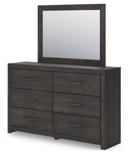 Hollivern - 4 Pc. - Twin Panel Storage Bed, Dresser, Mirror And Chest - Dark Gray