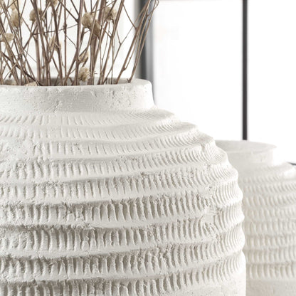 Luna - Ridge Ceramic Vases (Set of 2) - White