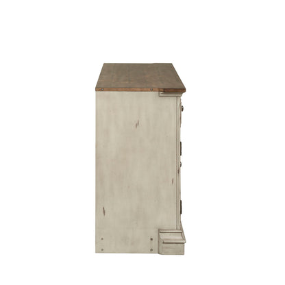 Morgan Creek - Entertainment TV Stand - Antique White / Wirebrushed Tobacco Accents