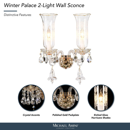 Michael Amini Lighting - Winter Palace 2-Light Traditional Crystal Wall Sconce - Gold / White