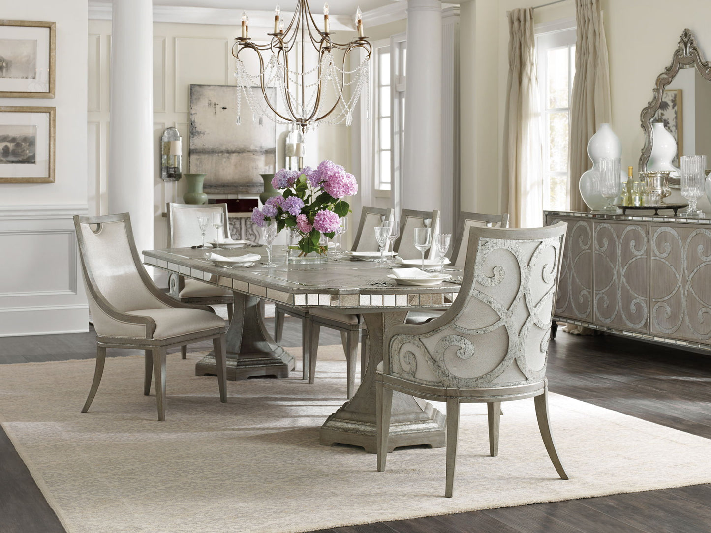 Sanctuary - Rectangle Dining Table With 2-20" Leaves - Pearl Silver