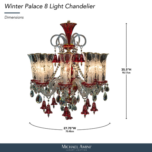 Michael Amini Lighting - Winter Palace 8-Light Traditional Crystal Chandelier - Ruby Red / Pearl Silver