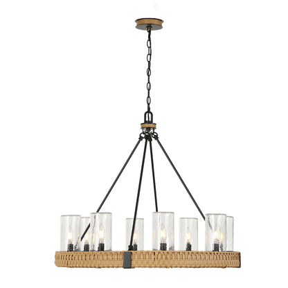 Palm Royal - 8 Light Indoor-Outdoor Chandelier - Black / Light Brown