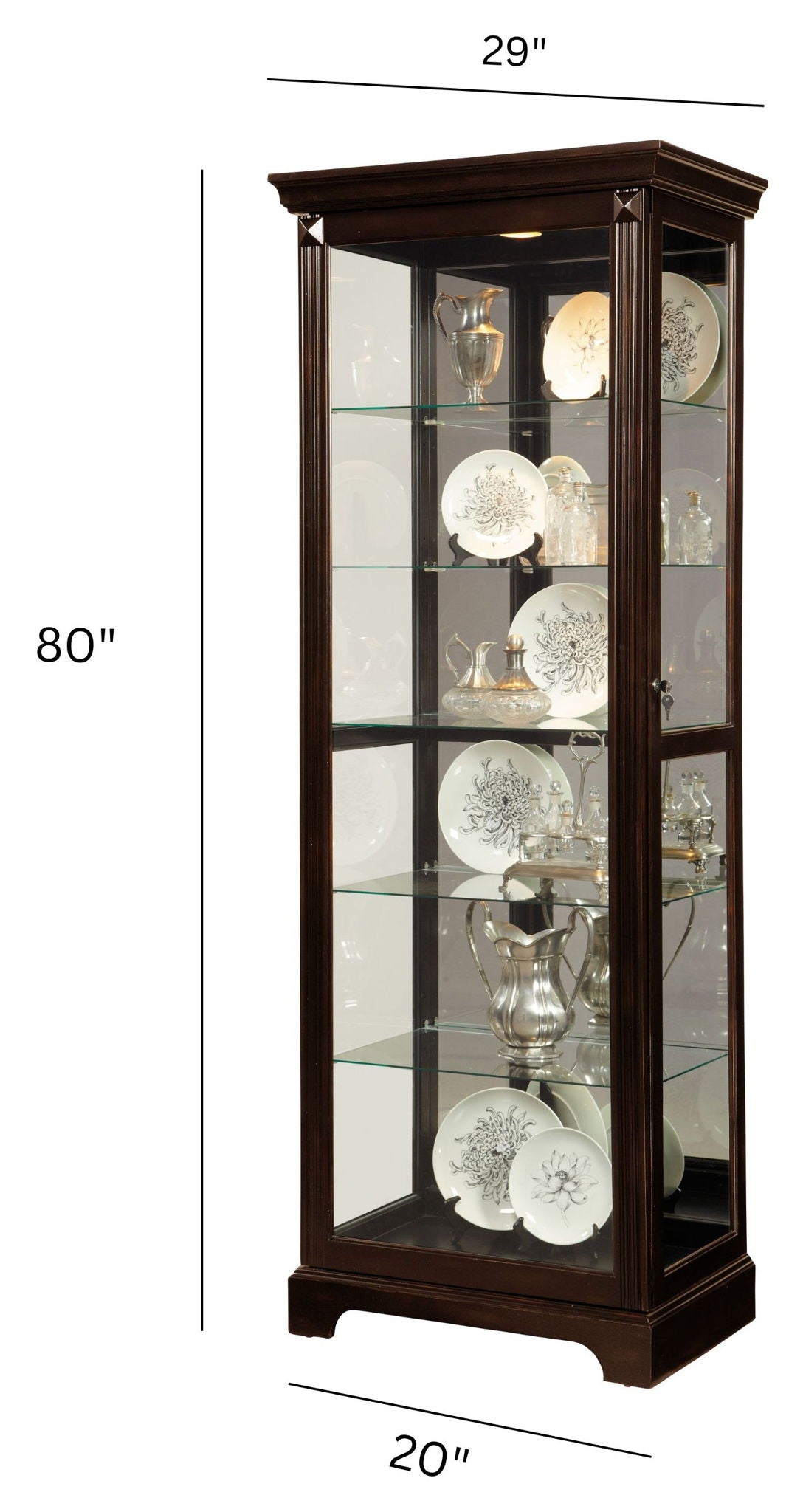 PFC Curios - Locking Slide Door 5 Shelf Curio Cabinet - Deep Cherry Brown
