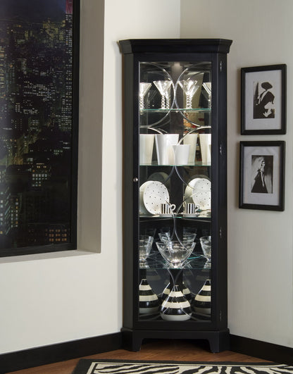 PFC Curios - Lighted 4 Shelf Corner Curio Cabinet - Oxford Black