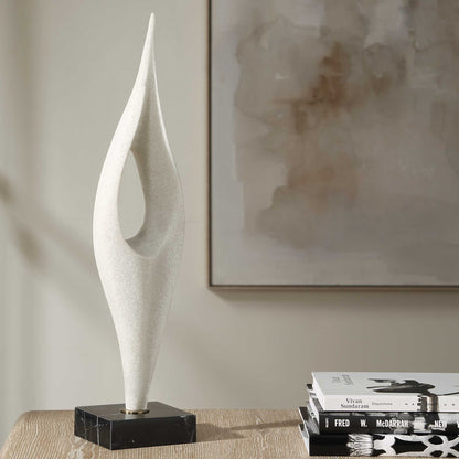 Fluid Drop - Stone Sculpture - White