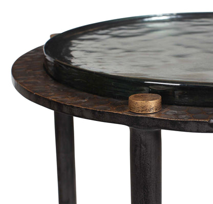 Kennington - Round Glass Accent Table - Black / Brass / Bronze