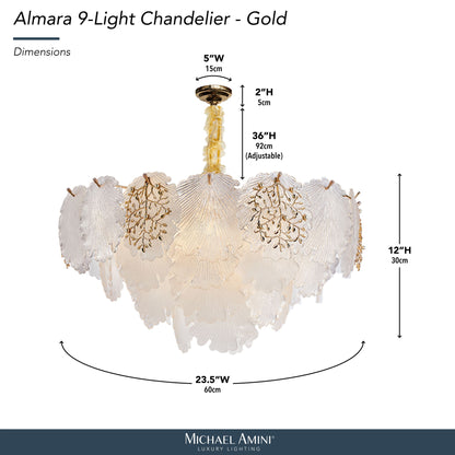 Michael Amini Lighting - Almara 9-Light Frosted Glass Chandelier - Frost / Gold