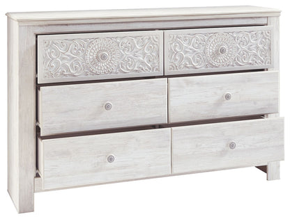 Paxberry - Six Drawer Dresser - Medallion Drawer Pulls - Whitewash