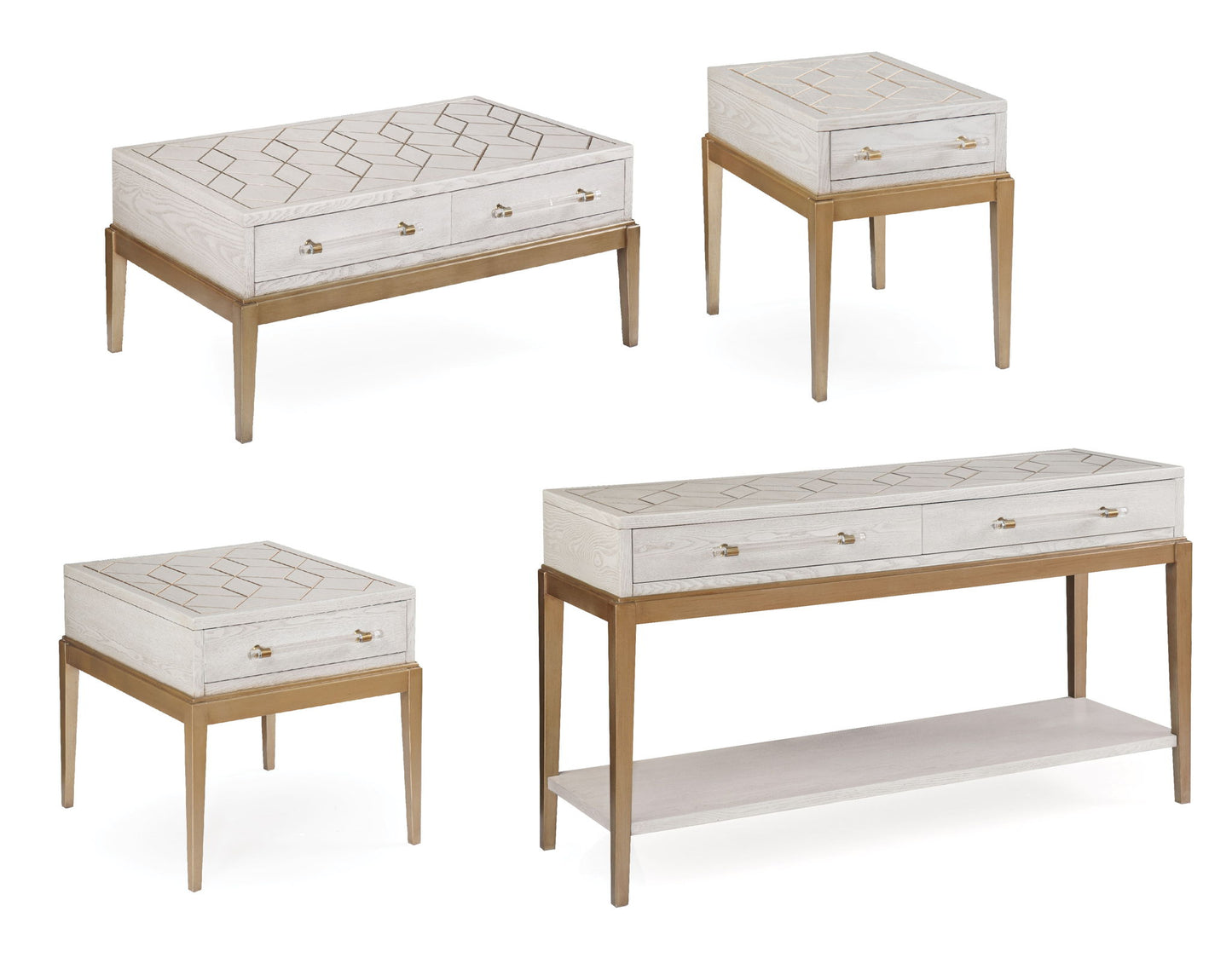 Perrine - Rectangle End Table - White / Gold