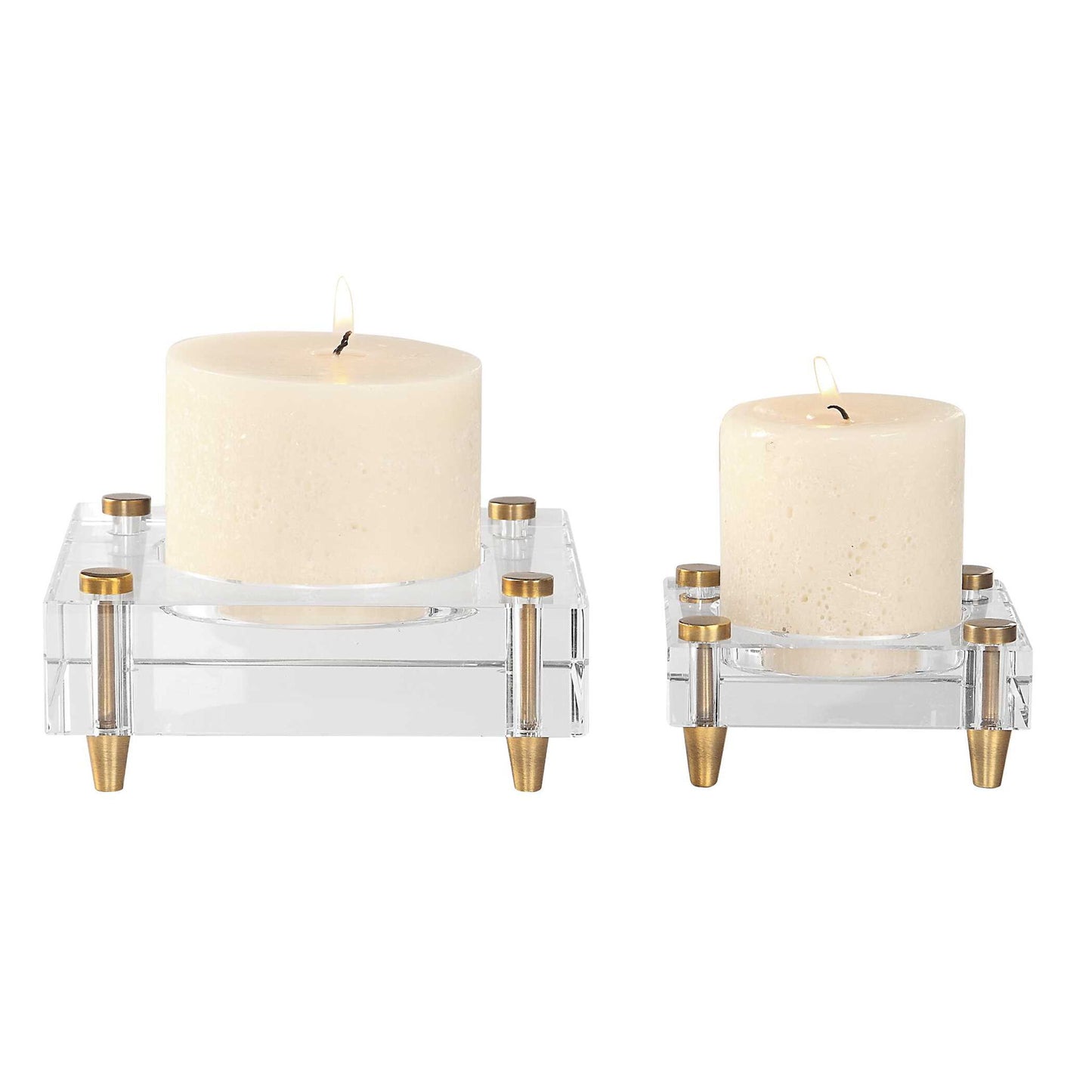 Claire - Crystal Block Candleholders (Set of 2) - Beige