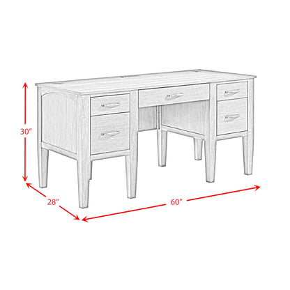 Portico - Half Pedestal Desk With Power / USB - Brown Oak