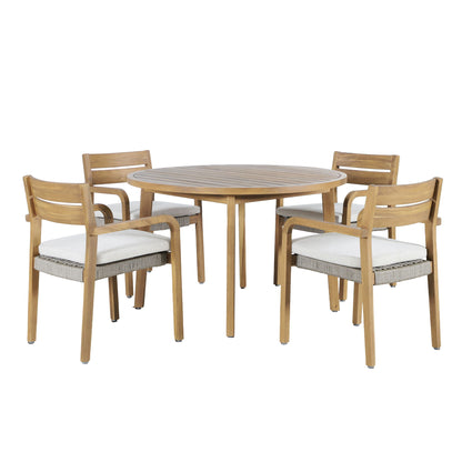 Arden - Round Patio Dining Table With 4 Patio Chairs - Natural