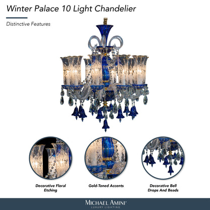 Michael Amini Lighting - Winter Palace 10-Light Traditional Crystal Chandelier - Royal Blue / Pearl Silver