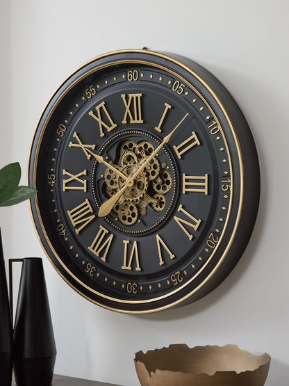 Dairton - Wall Clock - Black / Gold Finish