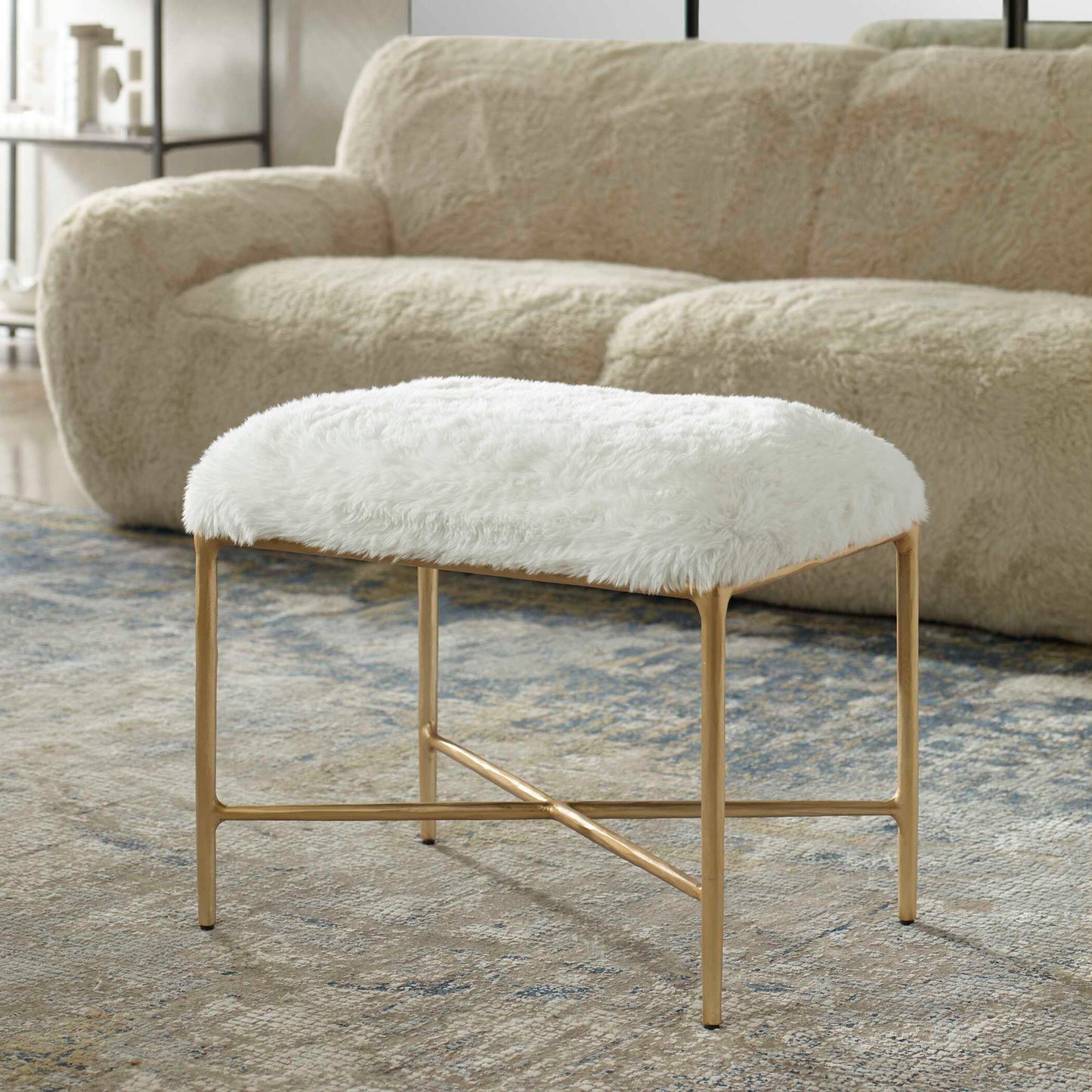 Charmed - Sheepskin Small Bench - White